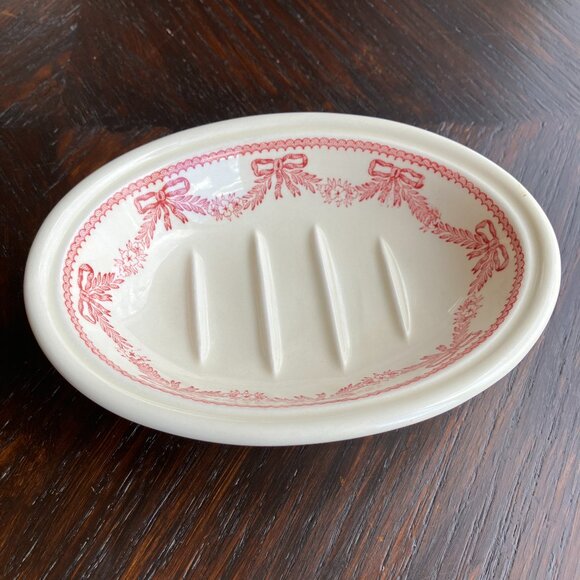 Vintage Mason’s Red & Ivory Crabtree & Evelyn London Soap Dish (Made In England) - Picture 2 of 8